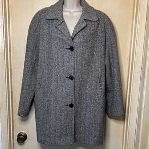 Herman Kay Vintage Women's Gray Chevron Wool Tweed Coat size 8